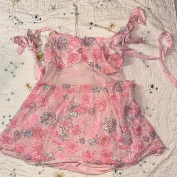 🌸iHeartRaves Pink Floral Chemise